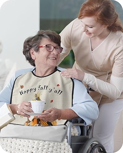 Miniatura 3 de Adult Bibs Happy Fall Y'all Reusable Waterproof Adult Bibs with Crumb Catcher Scarecrow Dining Clothing Protectors for Elderly Women Men