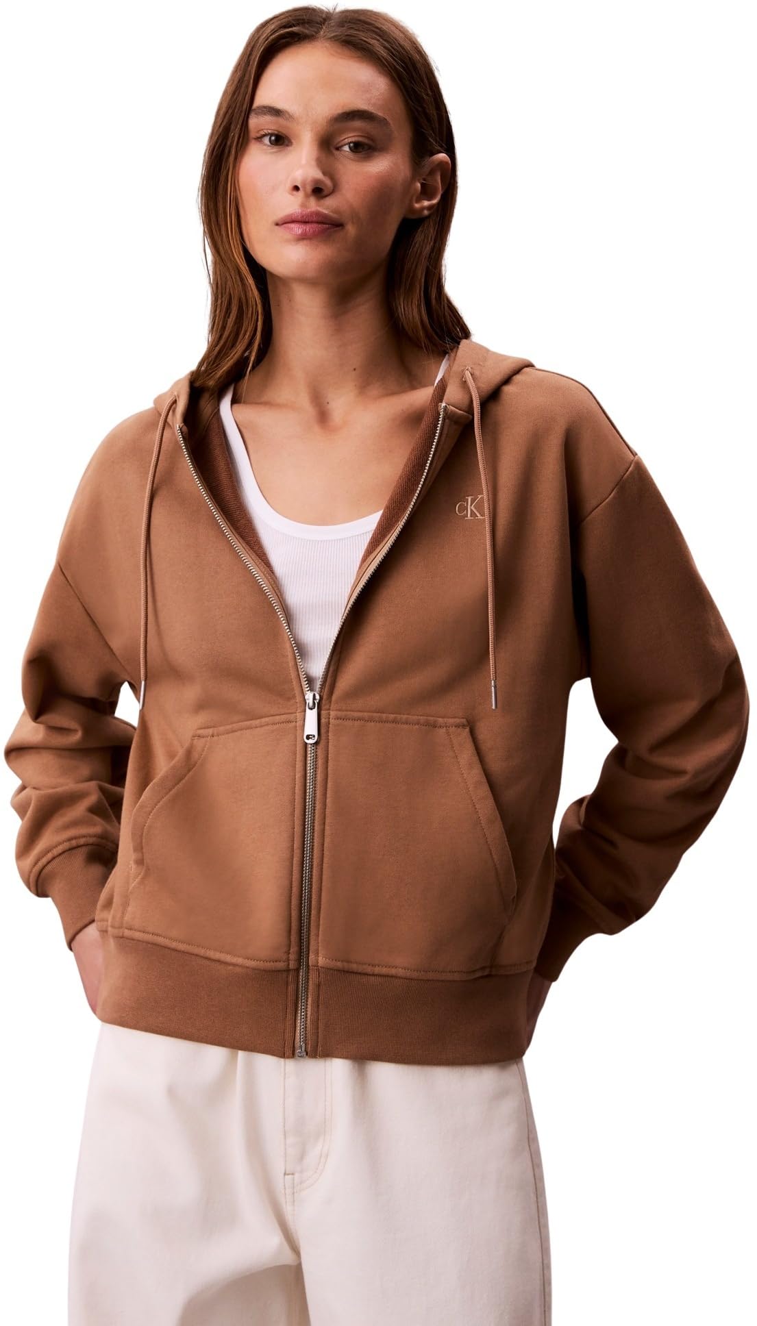 Calvin Klein Women's Archive Logo French Terry Zipped Hoodie, Blue (Amphora), XS