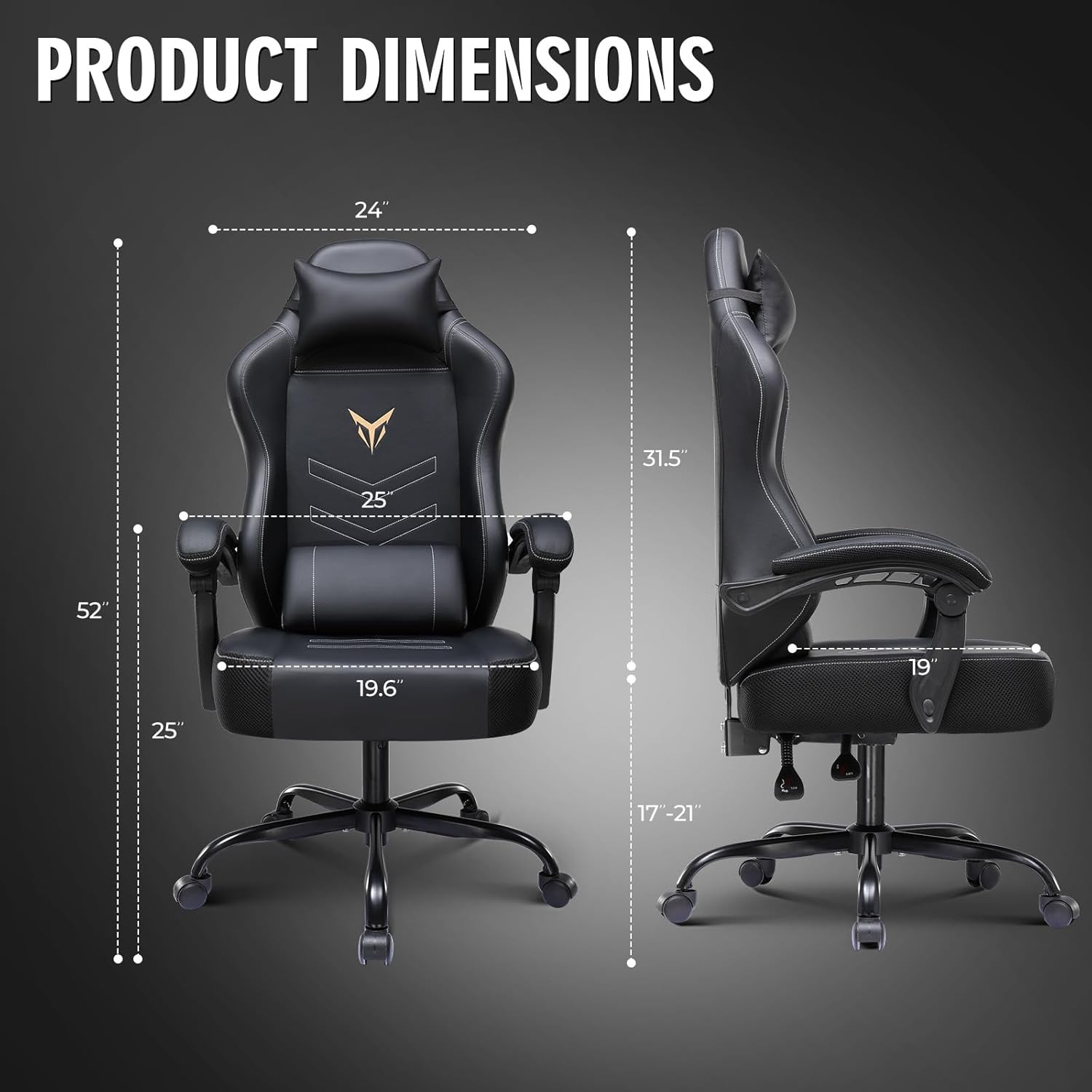 GTPLAYER Gaming Chair, Office Chair High Back Computer Chair for Adults, Leather Desk Chair Executive Ergonomic Height Adjustable with Headrest and Lumbar Support, 300lbs Black
