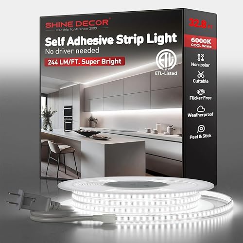 Miniatura 10 de Shine Decor Tira de Luces LED Súper Brillante 4000LM, Plug & Play, 120V, Sin Driver, Cableado Fácil, Sin Parpadeo, Resistente a la Intemperie para