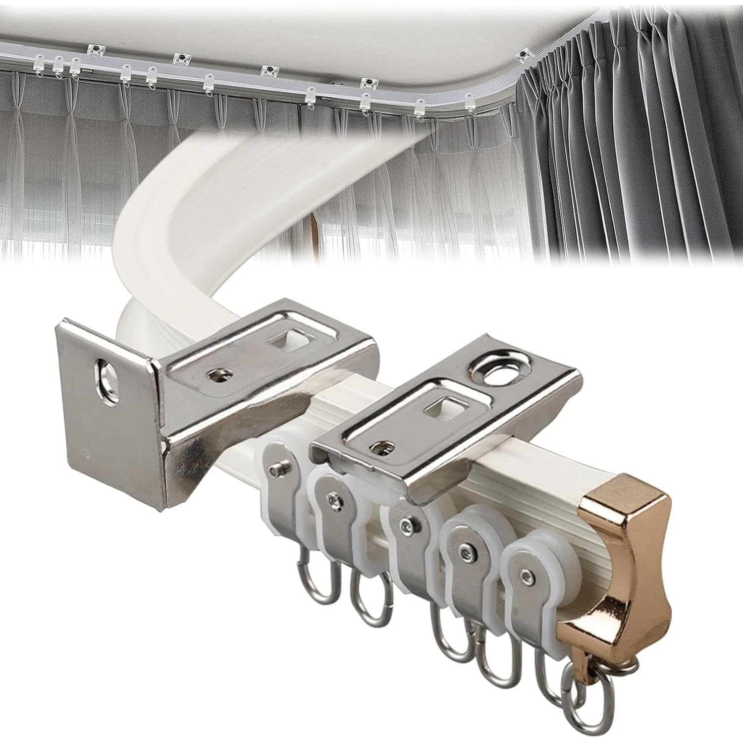 Piste de rideau en alliage en aluminium flexible, Crochets de fixation montée sur le plafond de rail du coureur, rideaux de douche Diviseur de pièce avec accessoires de montage d'instructions incluent