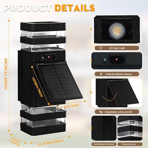 Miniatura 4 de Luces solares de pared para exteriores, del anochecer al amanecer, aplique de pared exterior impermeable IP65 para luces de porche al aire libre