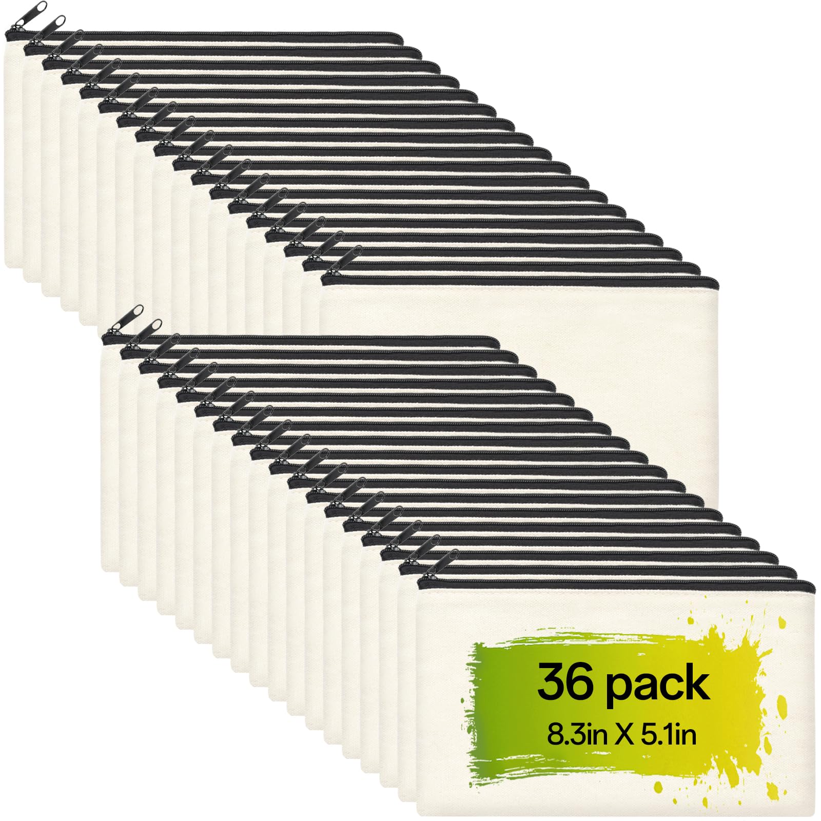 ZeeDix Canvas Pouch- Multi-purpose Cosmetic Bag with Zipper, DIY Craft Canvas Zipper Pouch Blank Makeup Bags Bulk Travel Toiletry Bag for Storage (8.3