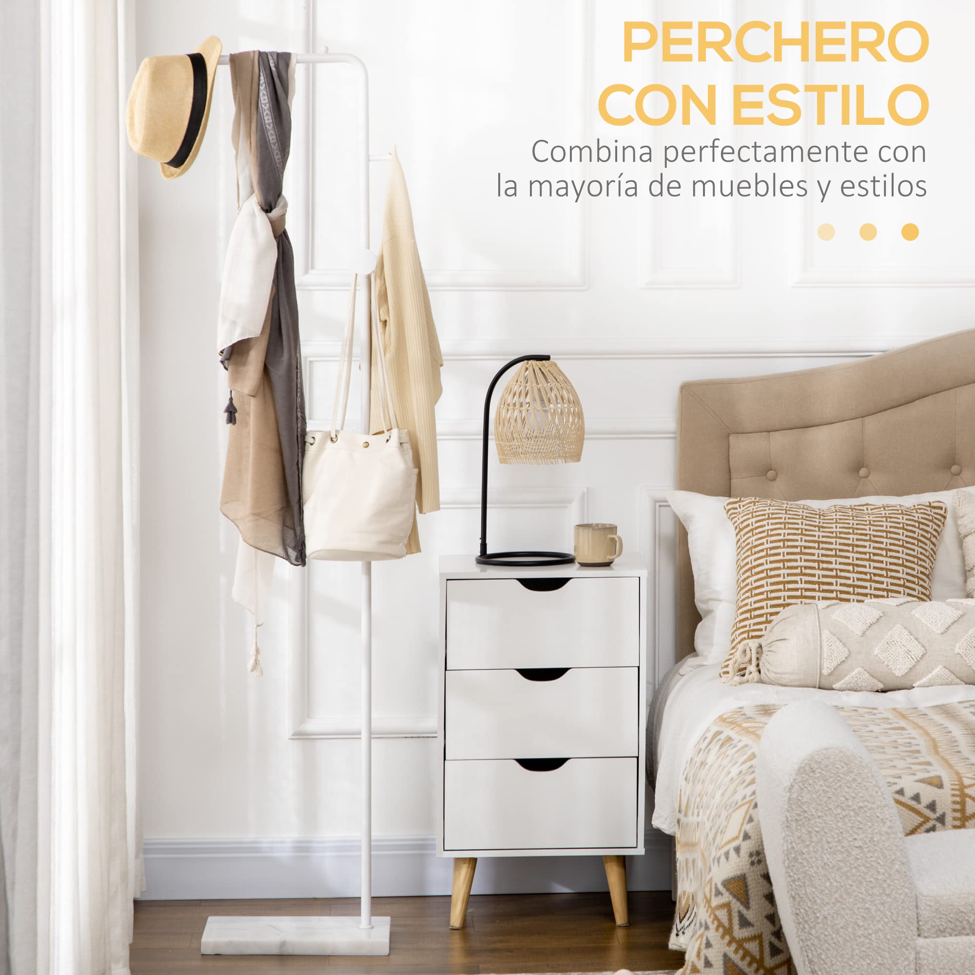HOMCOM Perchero de Pie con Base de Mármol para Abrigos 35x25x170 cm Blanco
