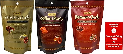 Bali's Best Real Coffee Candy - Variedad de 3 sabores - (1) cada uno Original, Cafe' Latte, Espresso (5.3 onzas) - Paquete de folleto de recetas más
