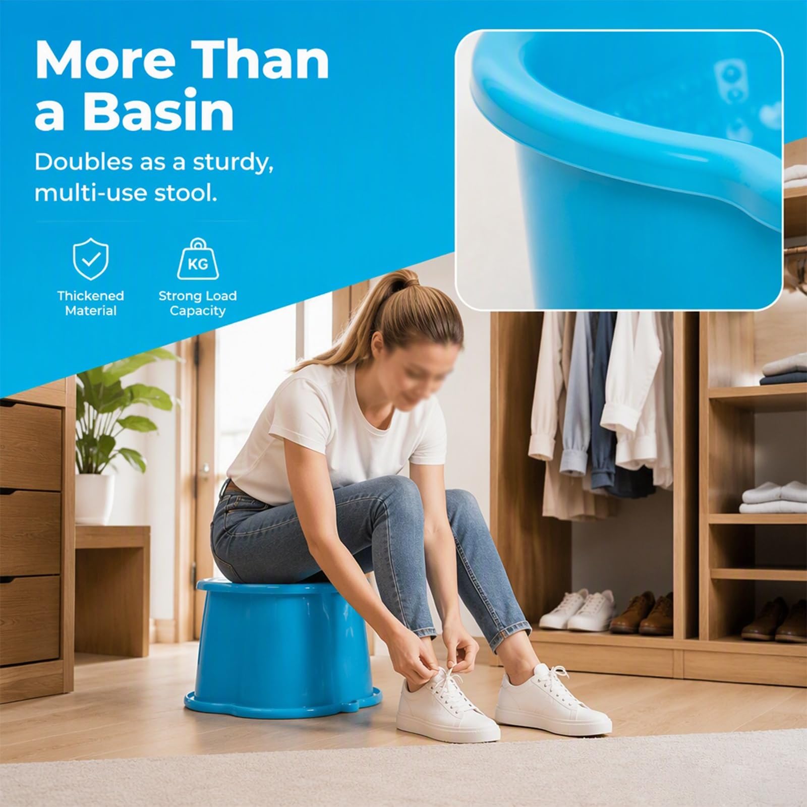 Vasca da Bagno for I Piedi, Design Sospeso for Risparmiare Spazio | Materiale Plastico Addensato,Noduli Massaggio Ai Piedi Incorporati,Bacino Grande Capacità(Blue)