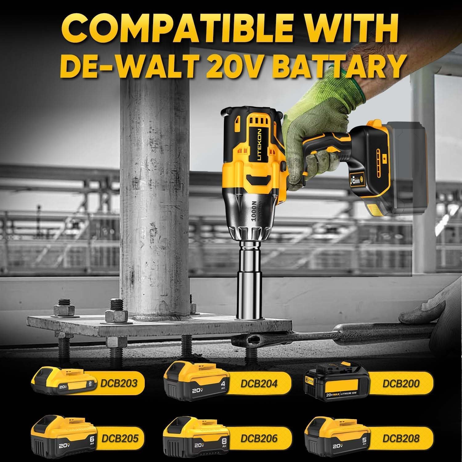 Cordless Impact Wrench Compatible with 𝗗e-𝗪𝗔𝗟𝗧 20V Max Battery, 740Ft-lbs 1000N.m, 1/2 Inch Brushless High Torque Power, 1000W Powerful Electric Impact Gun for Car Home (Battery Not Included)