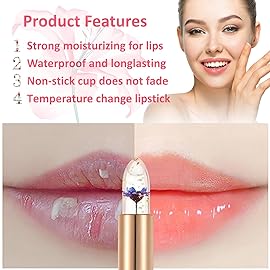 BKPPLZP 2 Pack Crystal Flower Jelly Lipstick,Magic Color Changing Lipstick,PH Clear Temperature Color Changing Lip Gloss,Lip Balm,Long Lasting Nourishing Moisturizing Lip Stick Set X01+02