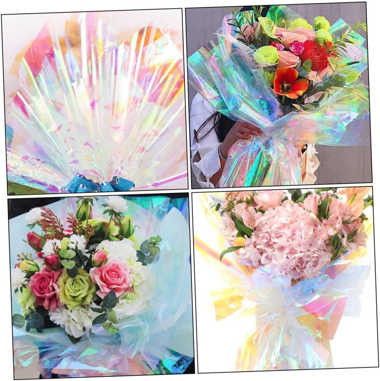 PERSELOSO Iridescent Gradient Cellophane Wrapping Paper Meters Thin Transparent Rainbow Film for Flower Wraps DIY Crafts Candy and Packing
