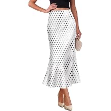 OFEEFAN Stain Skirts for Women Elegant High Waist Cocktail Party Midi Skirt