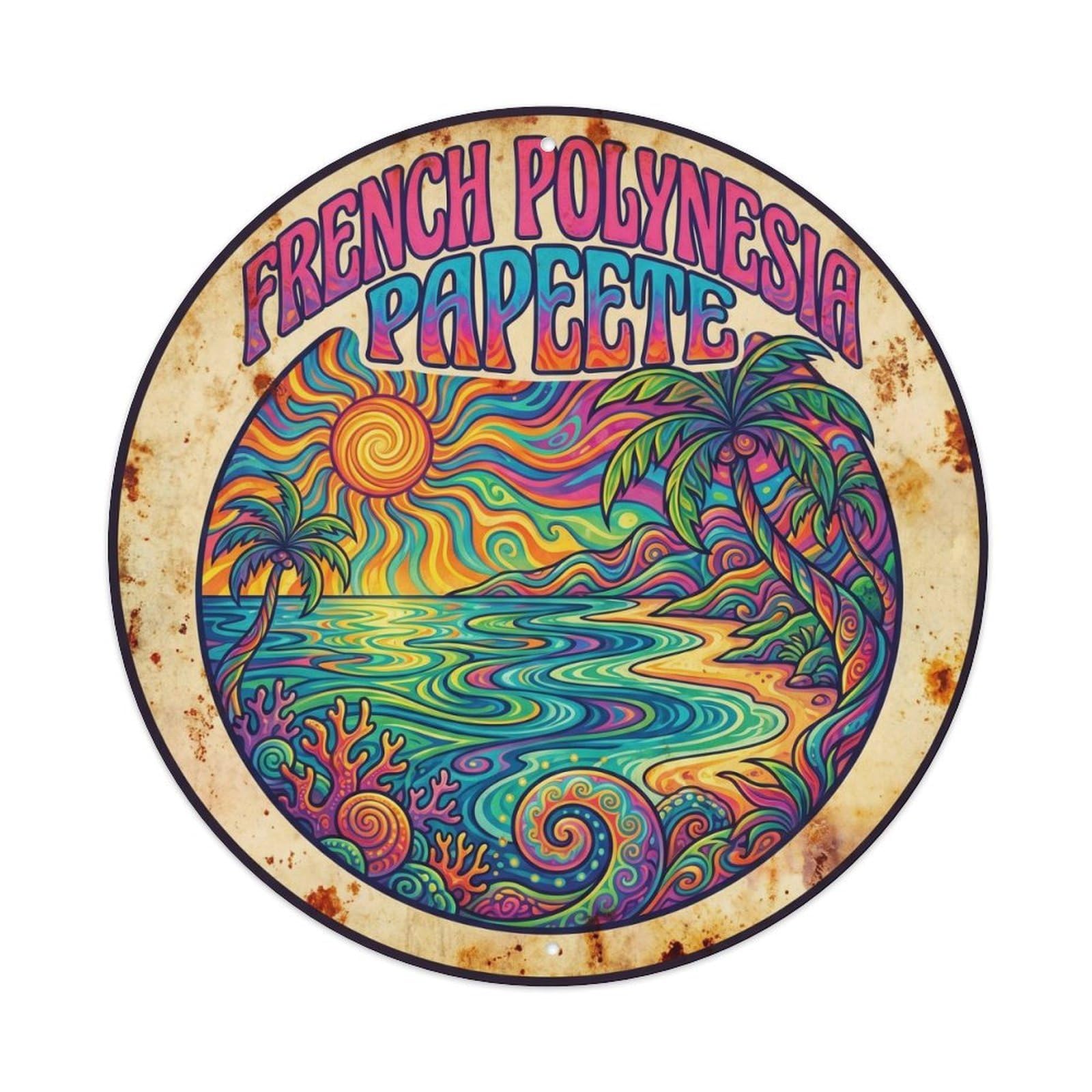 Olyhtr 8X8inch Classic Style French Polynesia Papeete South Pacific Graphic Color Metal Tin Sign