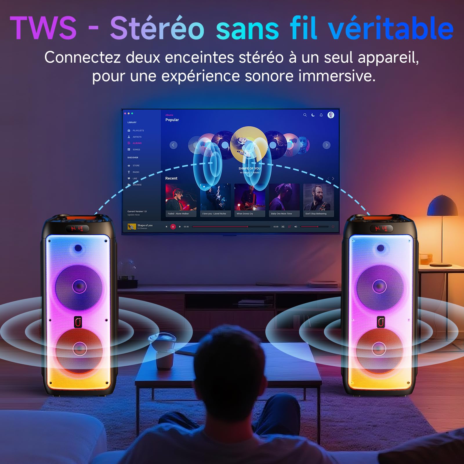 JYX Système Karaoke avec 2 Microphones sans Fil, Enceinte karaoké Professionnelle Portable Bluetooth avec Les lumières LED, idéale pour Les fêtes de Famille et Les Cadeaux, Support USB/TF/AUX/MIC/TWS