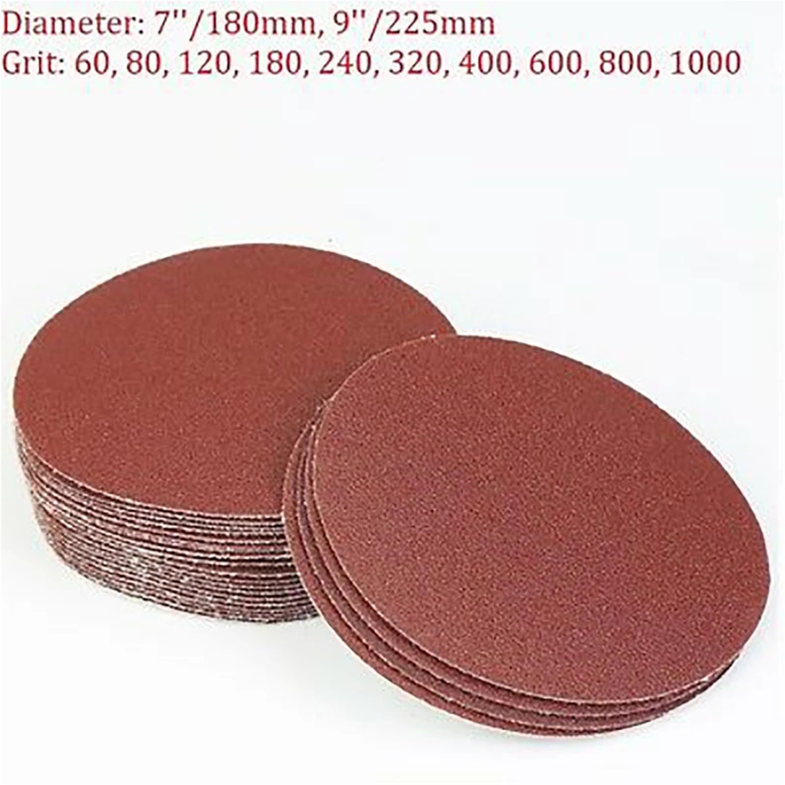 100 szt. tarcz ściernych z rzepem 7 i 9 cali, ziarnistość 40-800, papier ścierny z tlenku glinu do drewna, metalu i plastiku(40Grit 225mm)