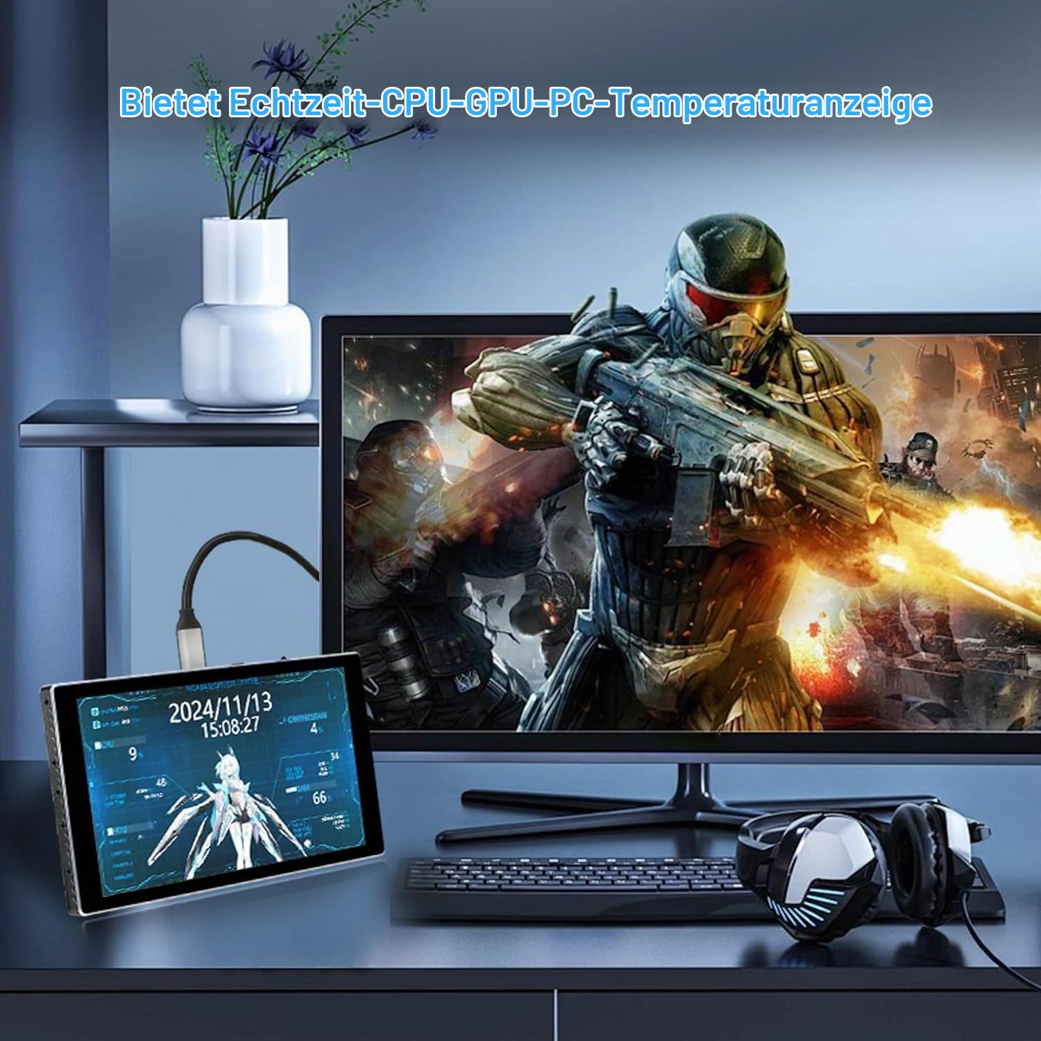 wisecoco 7 Zoll tragbarer Monitor Touchscreen, Mini Monitor IPS 1080P 1920 * 1080 60Hz, LCD-Display zweiter Bildschirm Kleiner USB C HDMI, ultradünnes Leichtgewicht für Gaming PS5 Xbox Laptop PC