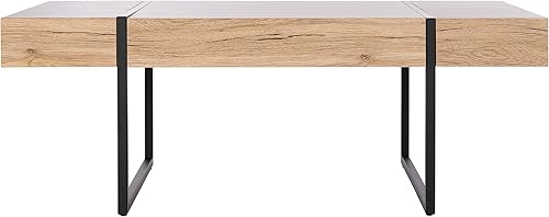 SAFAVIEH Home Collection - Mesa de centro rectangular moderna Tristan con parte superior de madera natural y base de metal negro, mesa de sala de