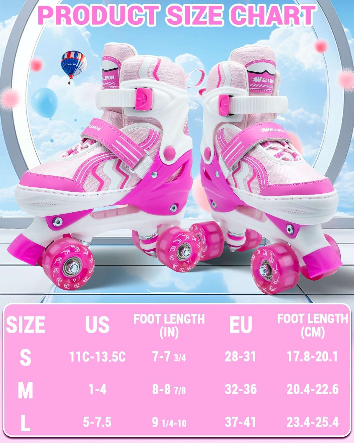 Kids Roller Skates, 4 Adjustable Rollerskates with Light Up Wheels, Child Roller Skates for Girls Boys, Children Beginners for Outdoor Indoor Sports