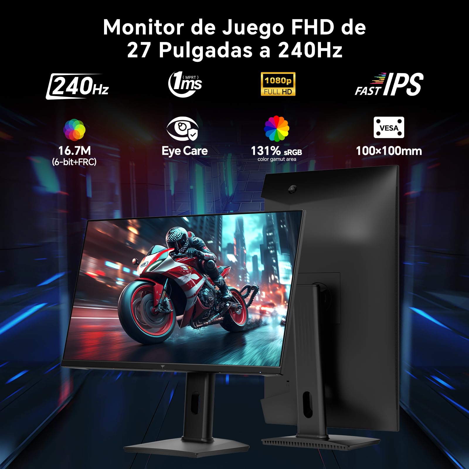 KTC Monitor Gaming 240Hz 27 Pulgadas | FHD@240Hz | Soporte Ajustable | Panel IPS rápido | 1ms (MPRT) | Brillo de 350 CD/㎡, HDR | Adaptive Sync | 97% DCI-P3, 99% sRGB, ΔE＜2 | H27F7