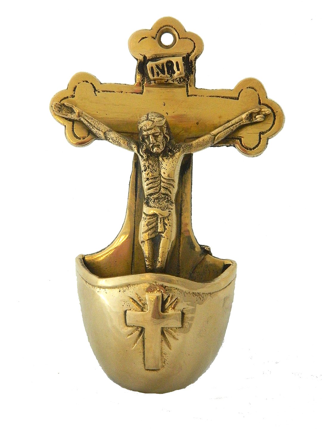 Liffey Artefacts Brass Crucifix Holy Waterfont