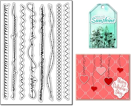 Stiched Sewn Lines Clear Stamps for Card Making Sewing Stiches Borders Rubber Stamps for Gift Tags Art Journals Paper Crafting Scrapbooking Decor
