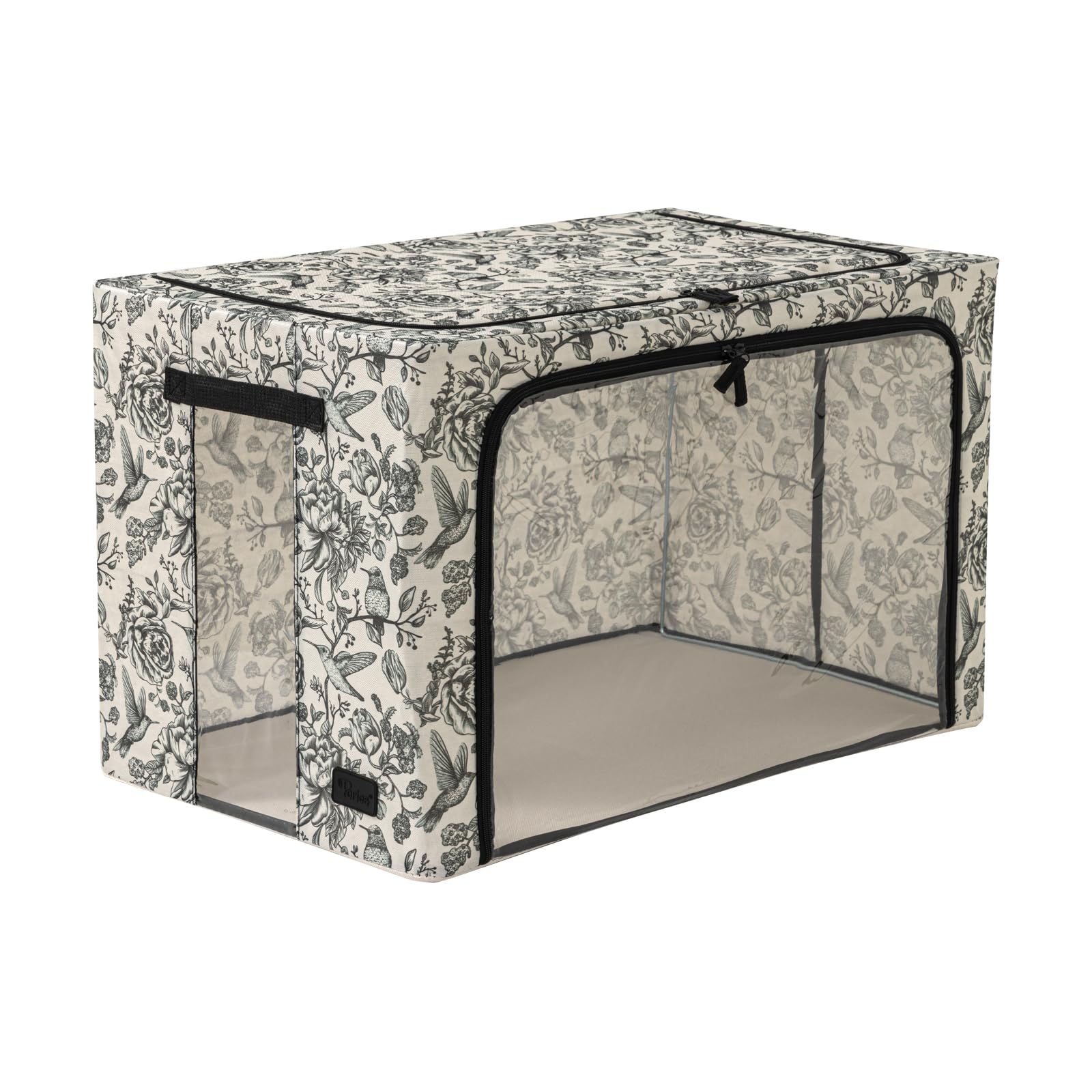 Periea ‘Beau’ Folding Collapsible Stackable Fabric Home Storage Boxes with Steel Frames (Vintage Birds, Jumbo)