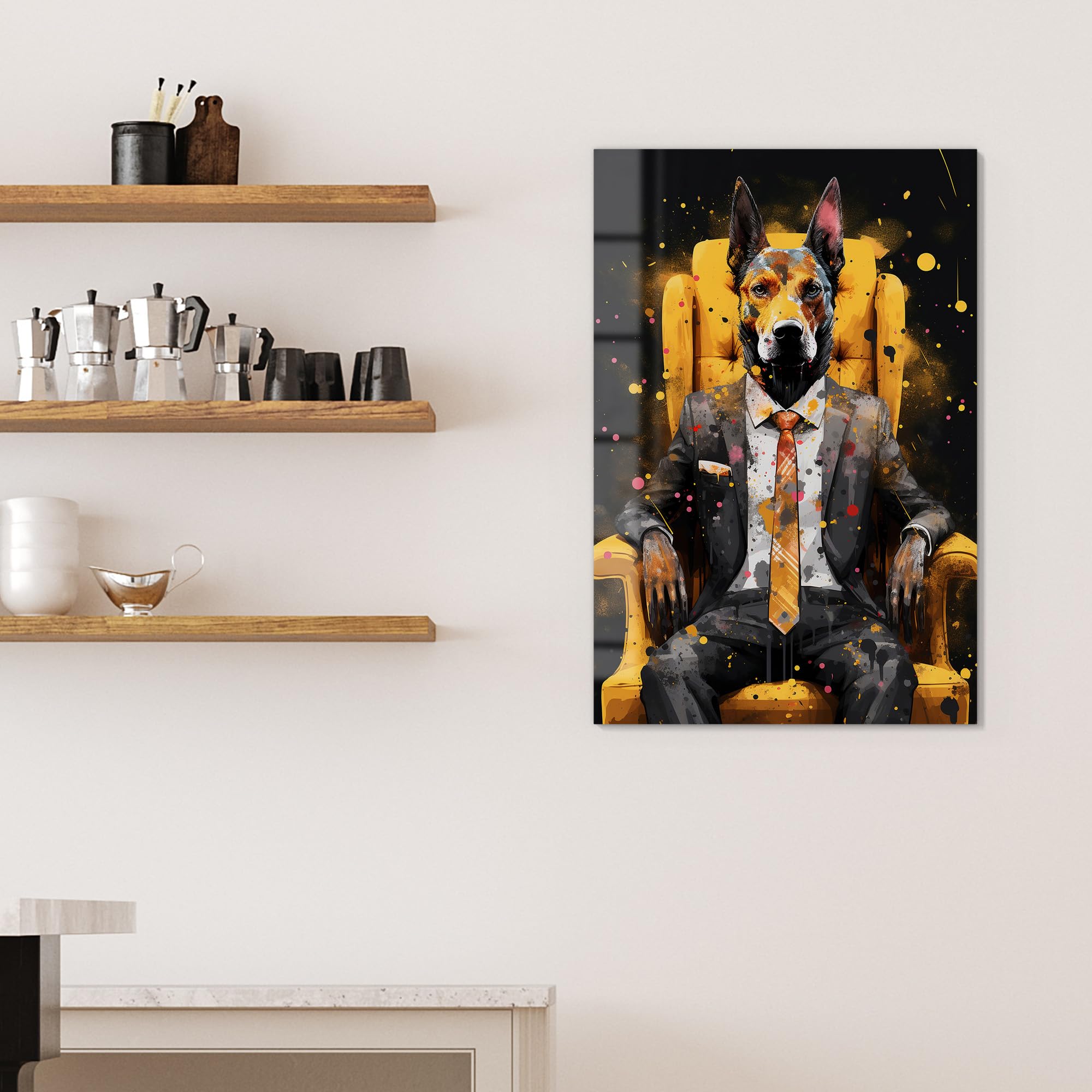 DEQOART Pizarra magnética de cristal, 60 x 90 cm, diseño "Canine Eleganz", pizarra magnética de cristal, incluye imanes, bolígrafo y paño para cocina y oficina, pizarra magnética y se puede escribir