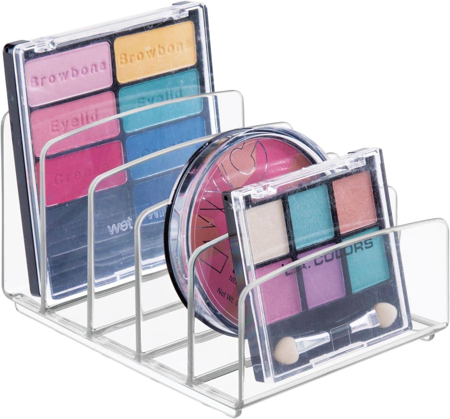 mDesign Organizador para maquillaje en plástico – Caja clasificadora con 5 compartimentos para organizar maquillaje – Bandeja organizadora para sombra de ojos y polvos – transparente