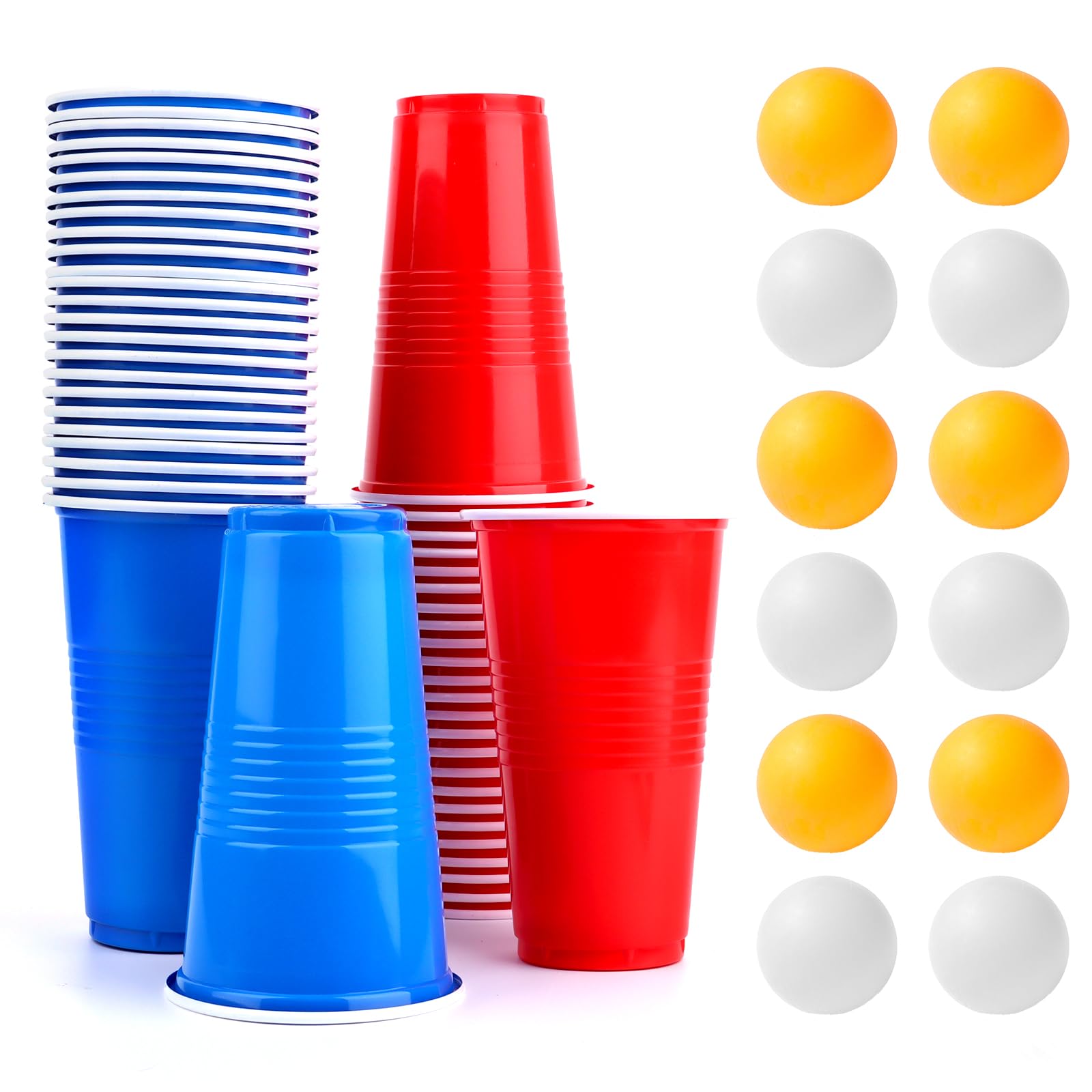 talifoca Set di bicchieri da birra per pong, con 50 bicchieri (500 ml) e 12 palline da ping pong, bicchieri riutilizzabili per feste, compleanni, festival, matrimoni e campeggio