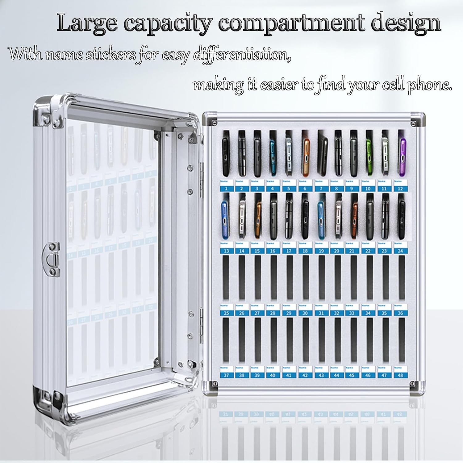 24 Slot Cell Phone Cabinet Aluminum Alloy Employee Cell Phone Safe Deposit Box Portable with Safety Lock Suitable for Offices classrooms and Factories