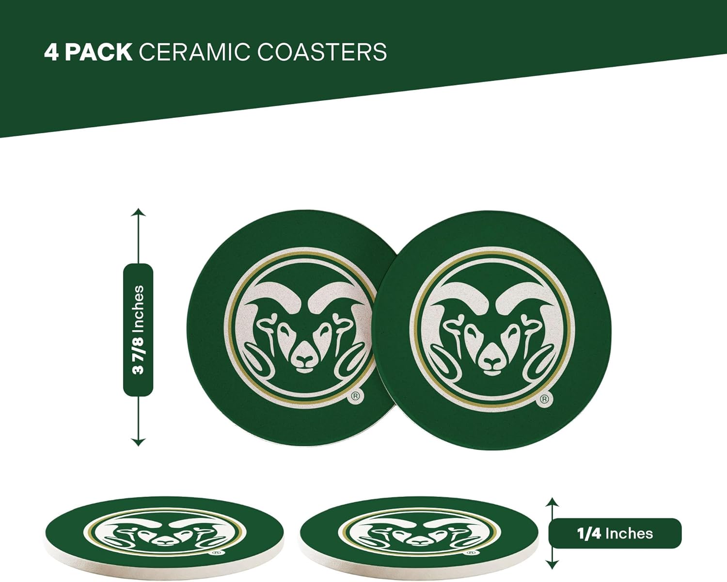 Desert Cactus Colorado State University Circle Ceramic Coasters 4 Pack Rams CSU Absorbent Drink Coasters with Cork Backing (Design A) - Image 2