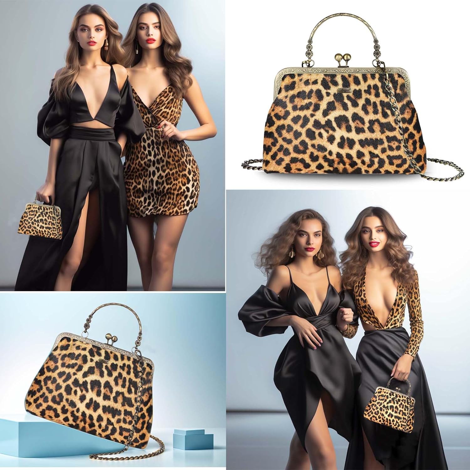 Leopard Print Bag Vintage Purse Leather Kisslock Purses and Handbag for Women Small Cheetah Leopard-print Medium - Image 2