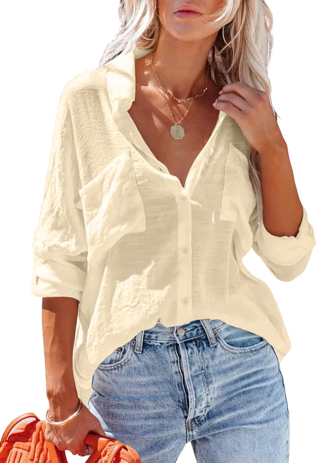 Breezy Lane Button Down Shirt for Women Beach Cover Up Long Sleeve Blouses - Image 2