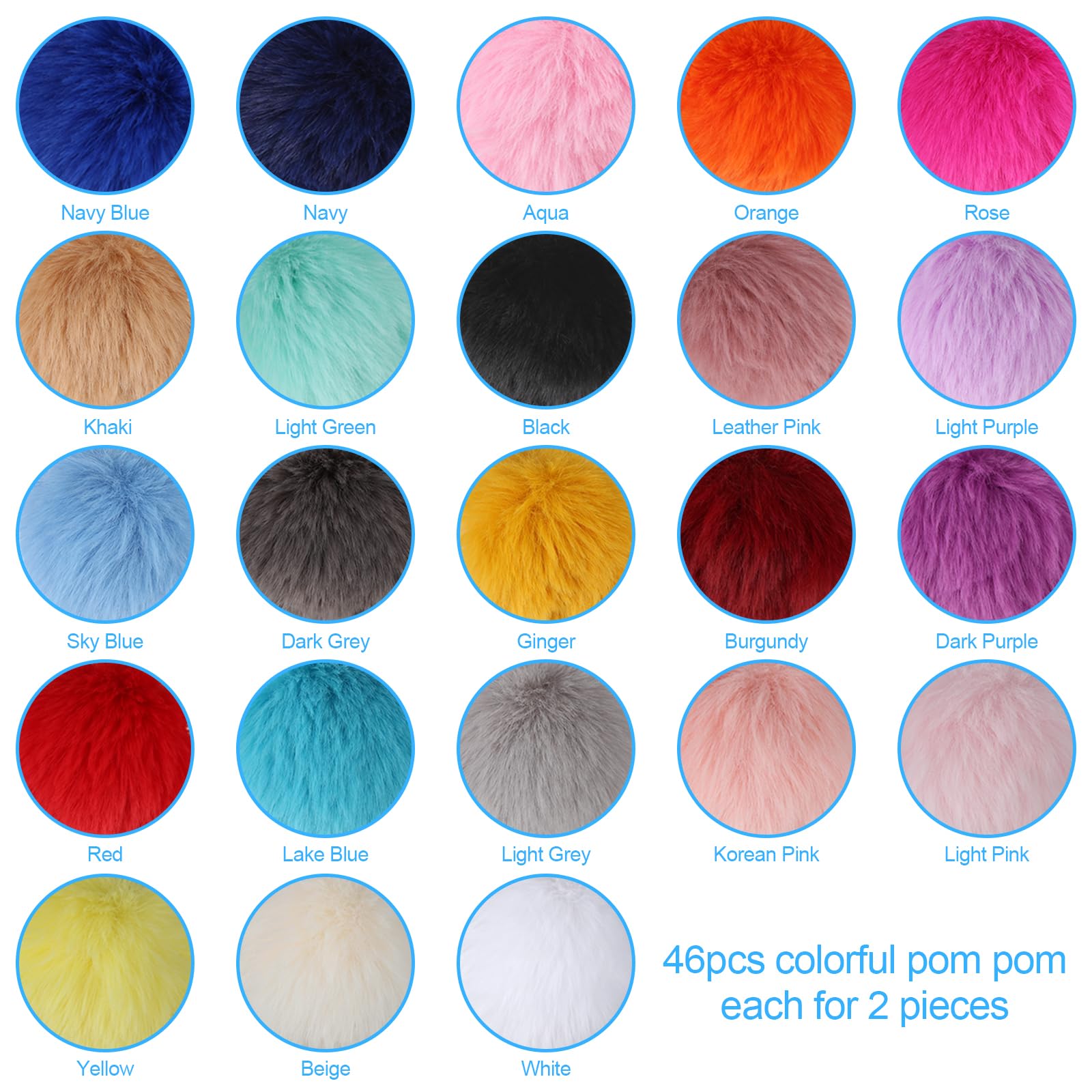 Lot De 10 Pompons En Fausse Fourrure Avec élastiques - 10 Couleurs - Pour Couture, Décoration Chapeaux, Sacs