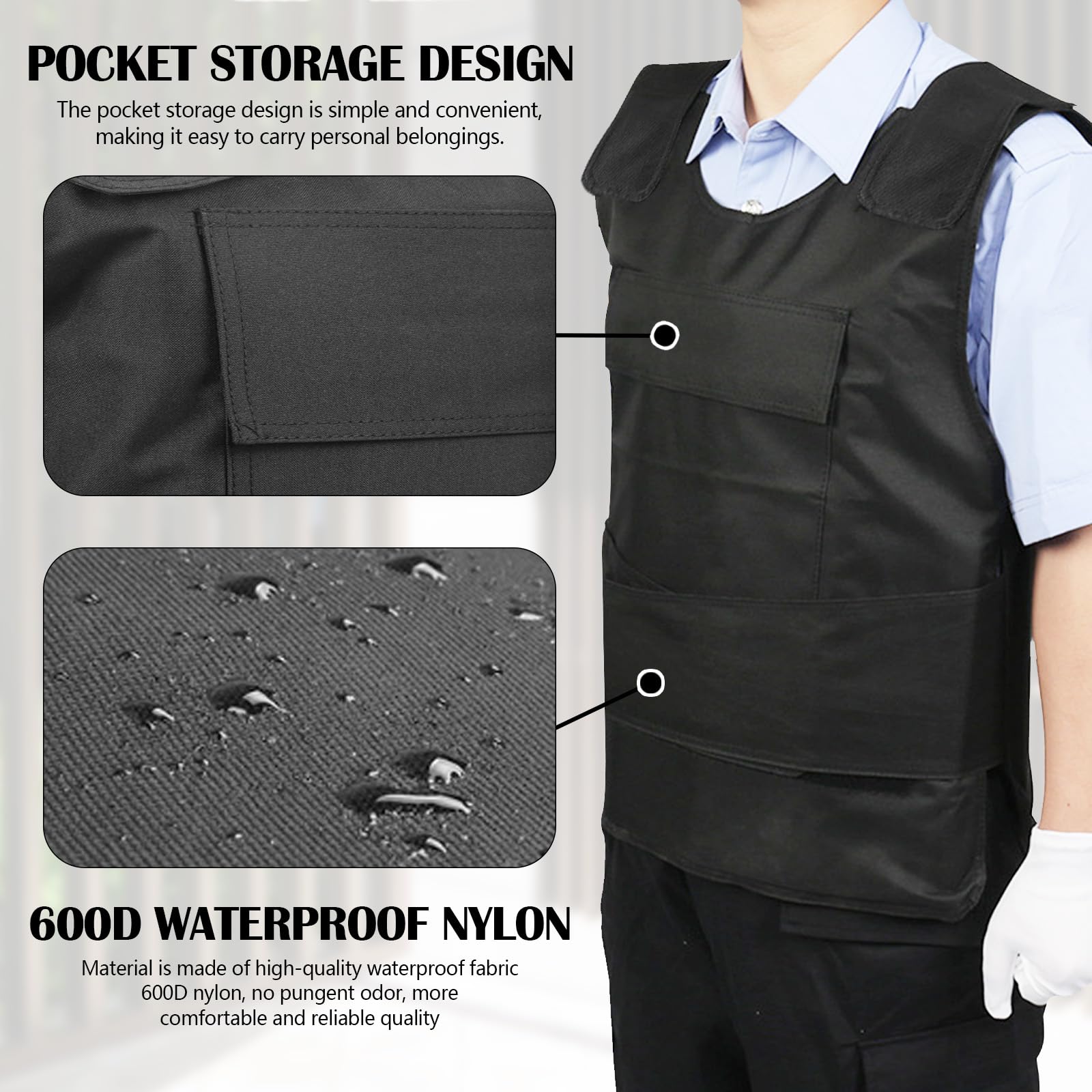 Stichschutzweste, Einstellbar Stichschutz weste Herren Schutzweste Stichfest Stichfeste Weste Stichfeste Kleidung Security Weste Mit Klettverschluss FüR Polizei Security Wachschutz