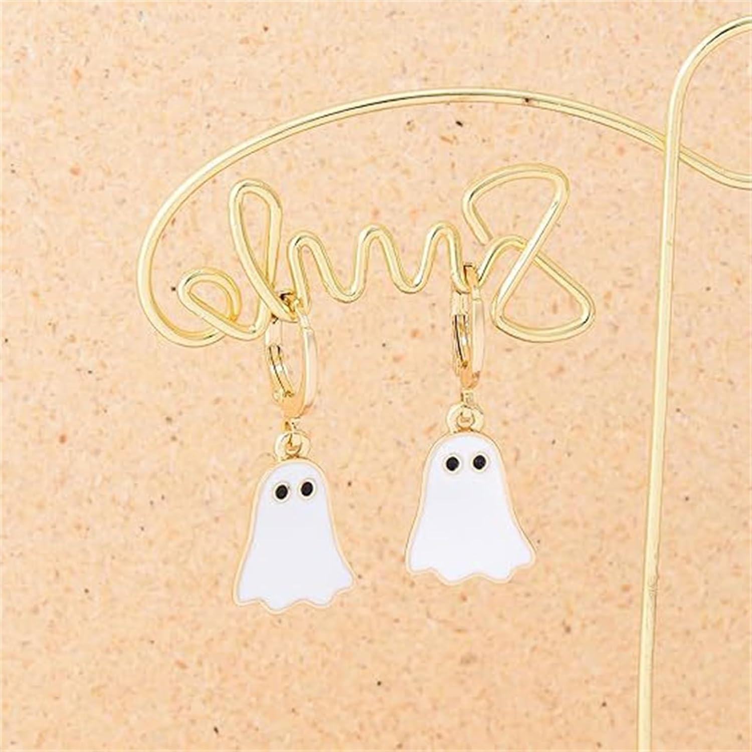 Coadipress Halloween Ghost Huggie Earrings - 14K Gold Plated, Cute Spooky Hoop Dangle Earrings for Women - Fun BOO Halloween Party Jewelry Gift - Image 5