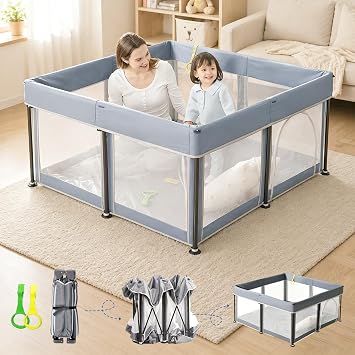 Foldable Baby Playpen, 50" x 50" Safety Play Yard for Babies & Toddlers, Baby Fence, Soft Oxford Fabric & Breathable Mesh for Indoor Outdoor Activity Center, Portable Playpen Ideal for Apartments