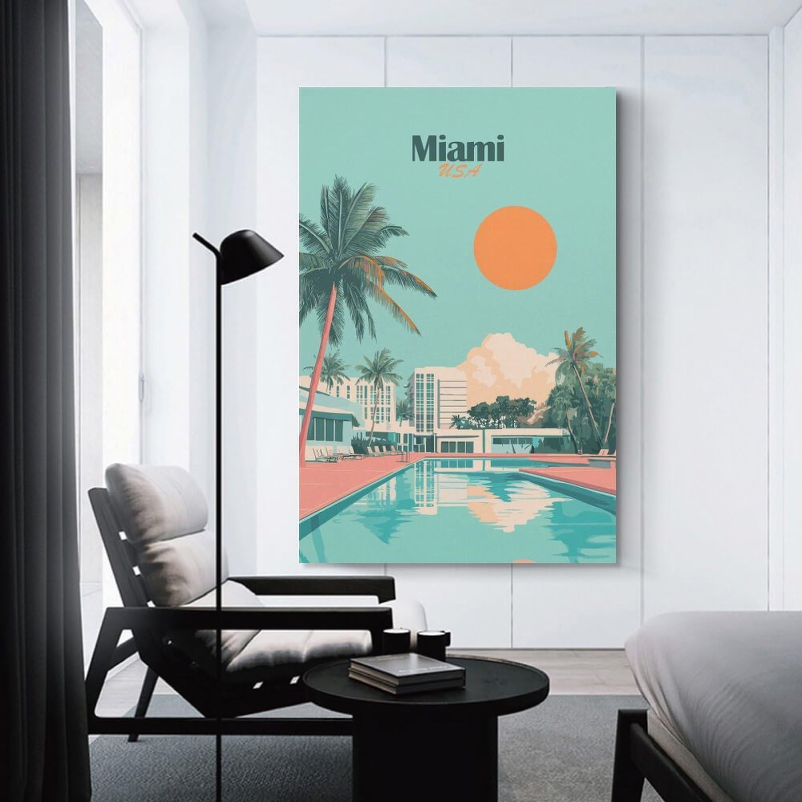 Junmoney Unframe-Style-21 Miami Beach Poolside Wall Art Print, 24X36inch(60X90cm), For Wall Displays, Bedrooms Or Room Updates, A Versatile Canvas Print For Layering