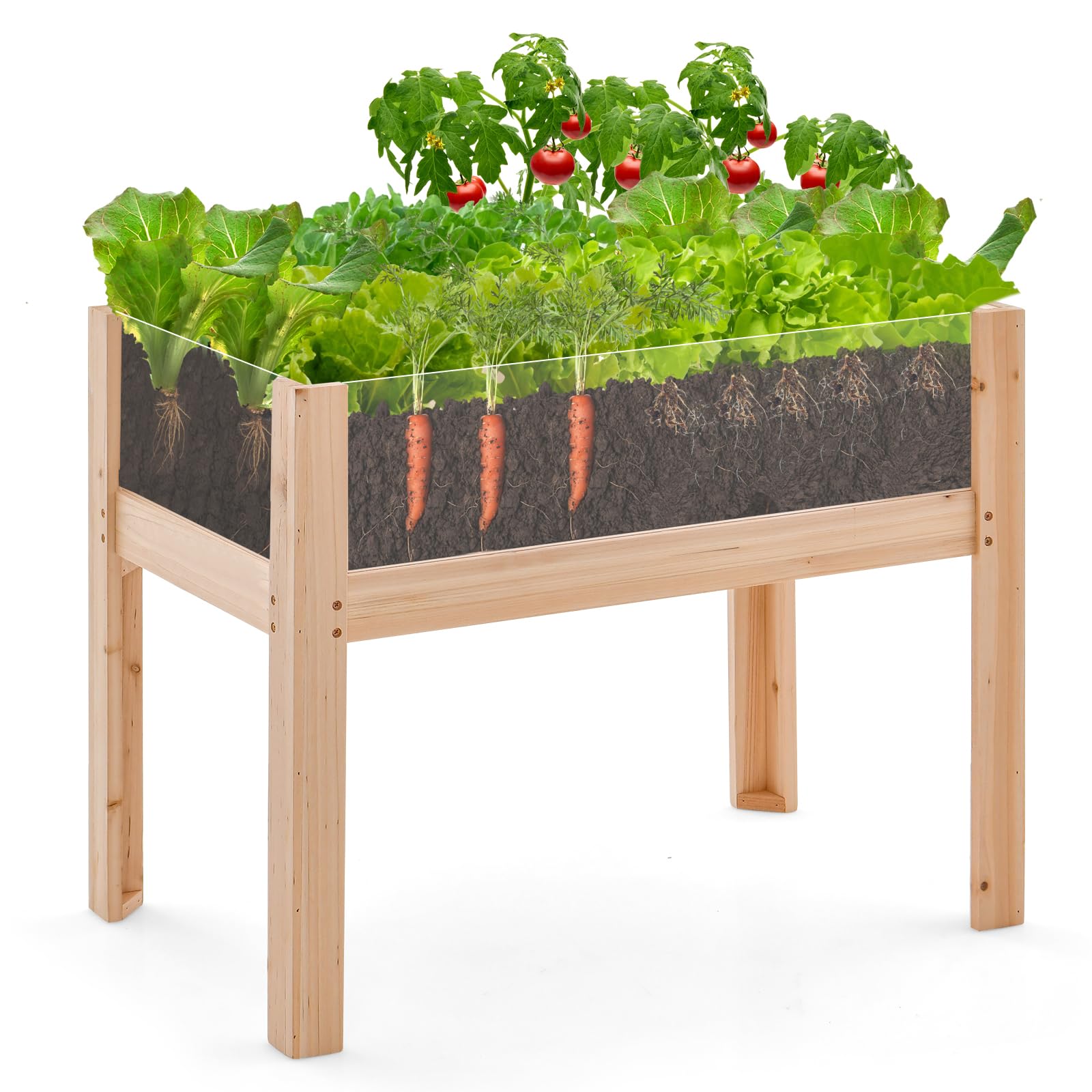 HOMASIS Orto Rialzato da Esterno in Legno di Abete, Fioriera Rialzata con Lastra Acrilica, Terrario per Animali con 2 Fori di Scarico, Aiuola Rialzata da Balcone, Giardino (75 x 46 x 61 cm)