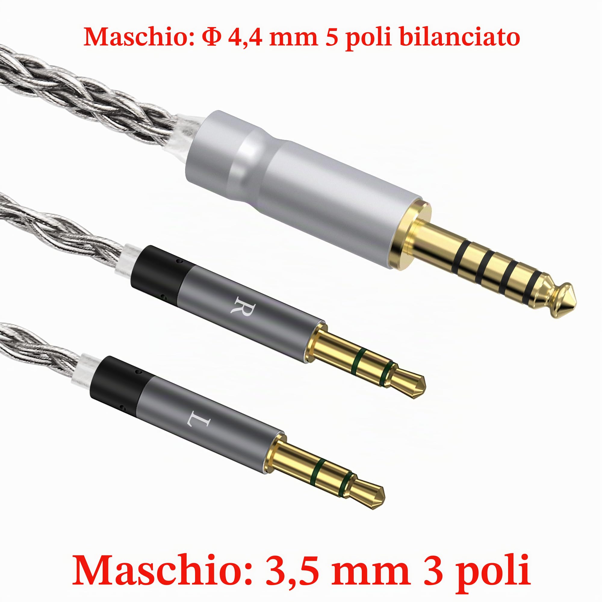 GEEKRIA Apollo, cavo audio in rame placcato argento, compatibile con Meze Audio 99 Classics Series, 109 PRO, LIRIC 2, LIRIC da 4,4 mm a Dual da 3,5 mm, cavo di ricambio (1,5 m, argento)