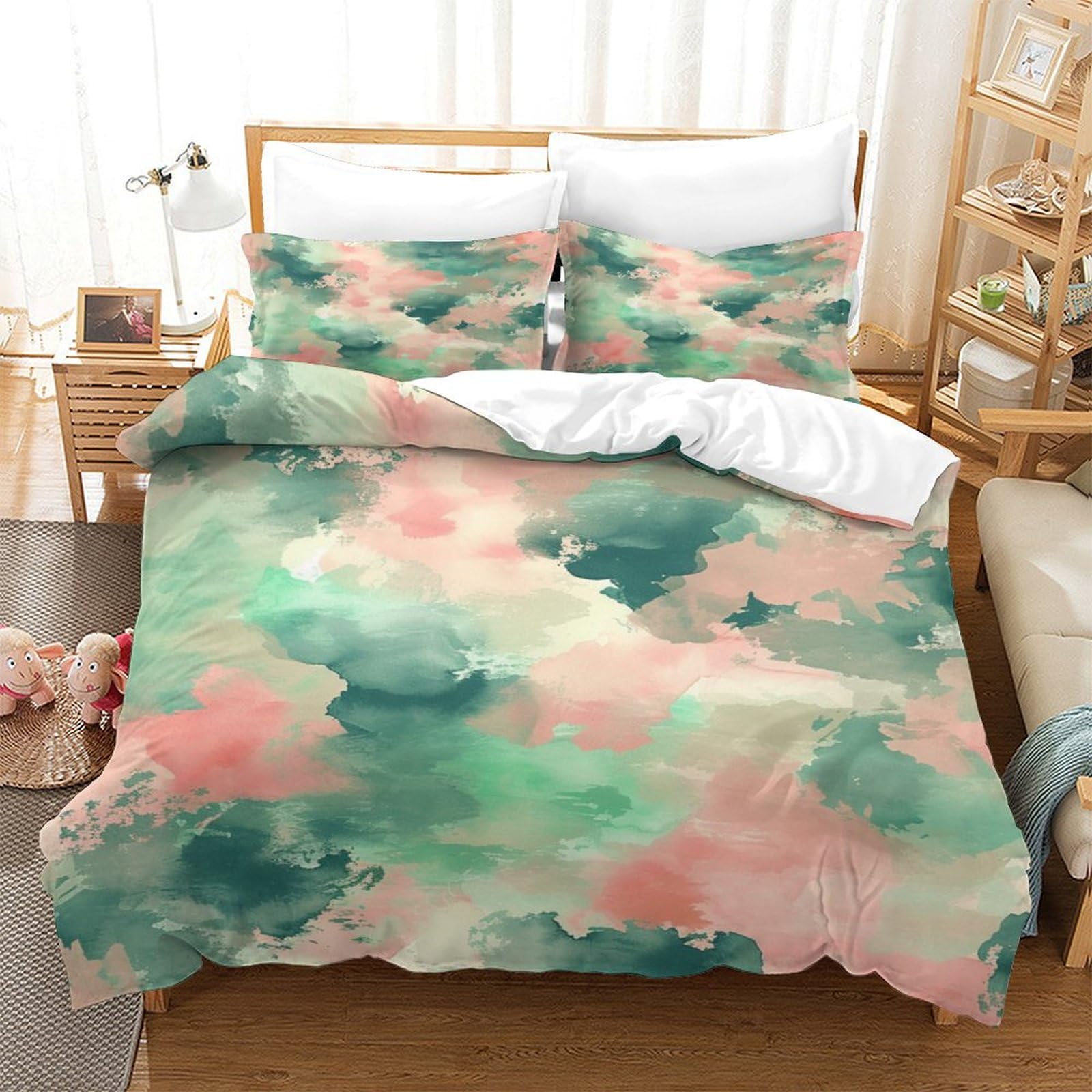 P1S9U7W5Y Soft Watercolor 3D Printed Duvet Cover Set 3pcs Microfiber Artistic Cloud Bedding Set Single（140x200cm）