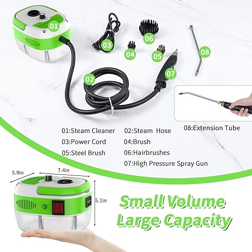 Miniatura 6 de Limpiador de vapor de mano limpiador de vapor de alta presión de 2500 W con 3 cabezales de cepillo vaporizador de calentamiento rápido de alta