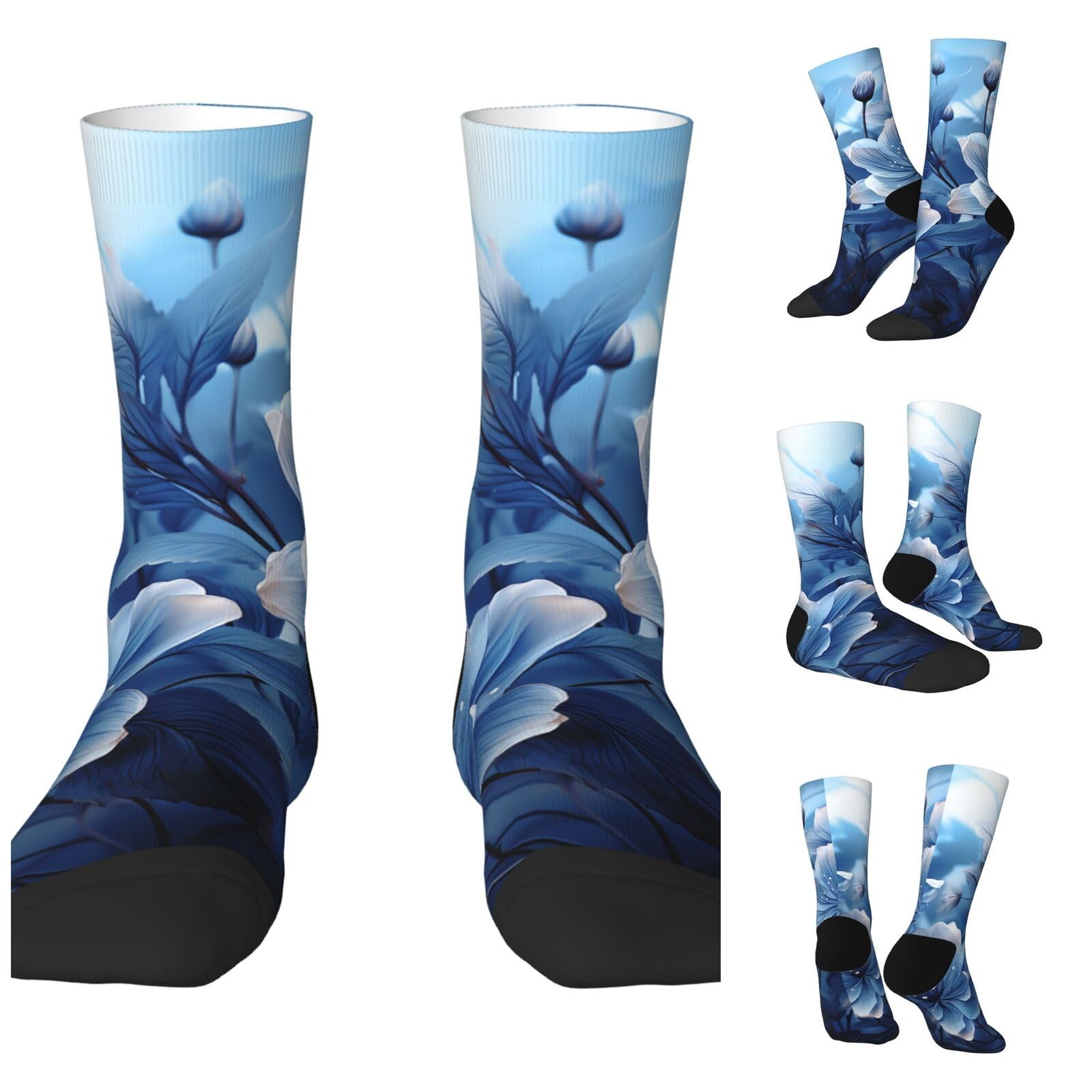 LZQPOEAS Blooming blue flowers Athletic Socks Unisex Cushioned Crew Socks Hiking Running Calf Sock Soft Above Ankle Sock