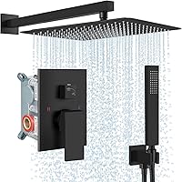 Vista 9 de Midanya Juego de grifo de ducha, sistema de ducha de montaje en pared con cabezal de ducha de lluvia cuadrado y rociador manual, cuerpo de válvula