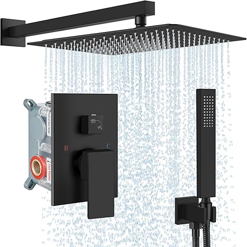 Miniatura 9 de Midanya Juego de grifo de ducha, sistema de ducha de montaje en pared con cabezal de ducha de lluvia cuadrado y rociador manual, cuerpo de válvula