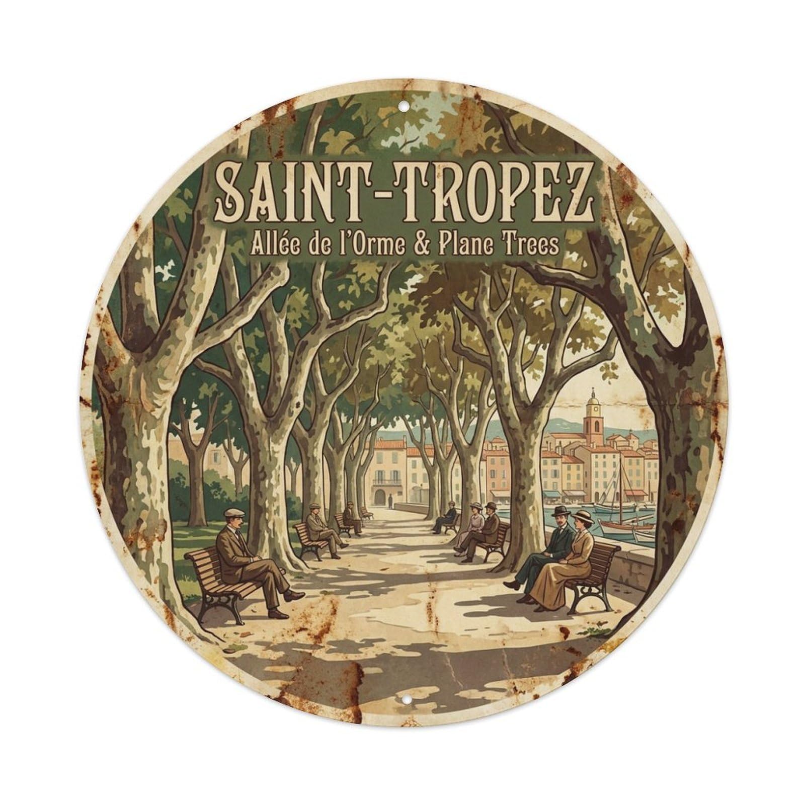 City Travel Saint Tropez Riviera Plane Tree Avenue Metal Tin Sign