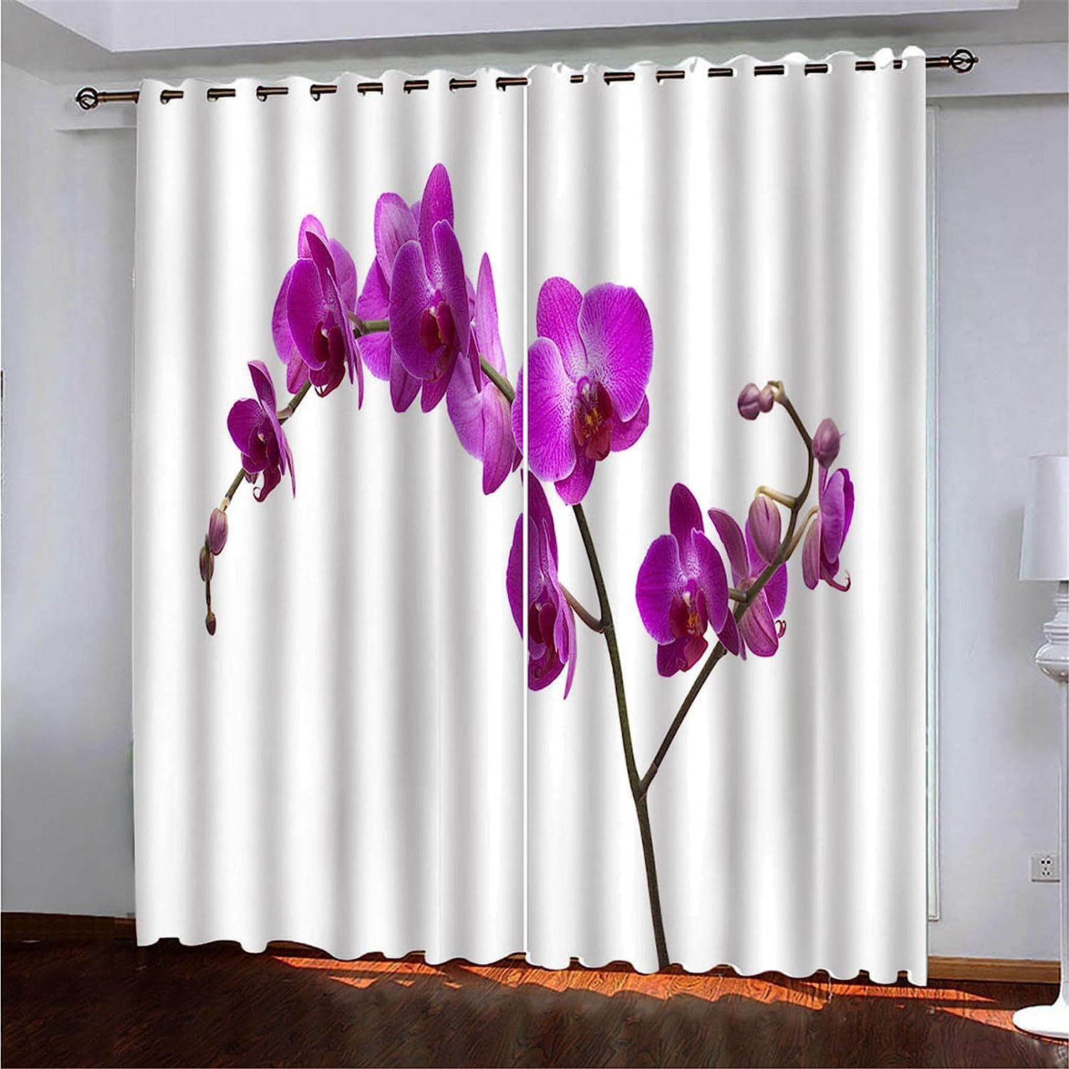 Blackout Curtains Bedroom Purple Flowers Printing Soft Polyester Fabric Thermal Insulated Curtain 3D Photo Eyelet Window Curtain For Livingroom Chil
