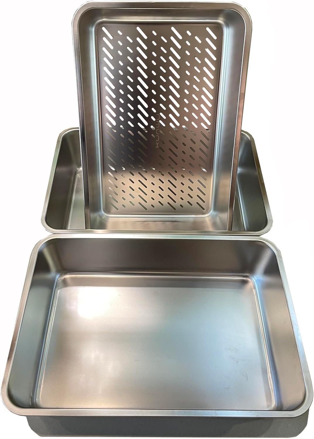 Extra Large Stainless Steel Sifting Litter Box Scoop Free Cat Litter Tray, Corrosion Resistant Easy Clean No Odor Three Pan Set (Extra Large)