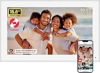 FRAMEO - Cornice digitale da 15,6 pollici, WiFi, con memoria da 32 GB, touch screen IPS 1920 x 1080 FHD, condividi foto e video in remoto tramite l'app Frameo, montabile a parete per la famiglia
