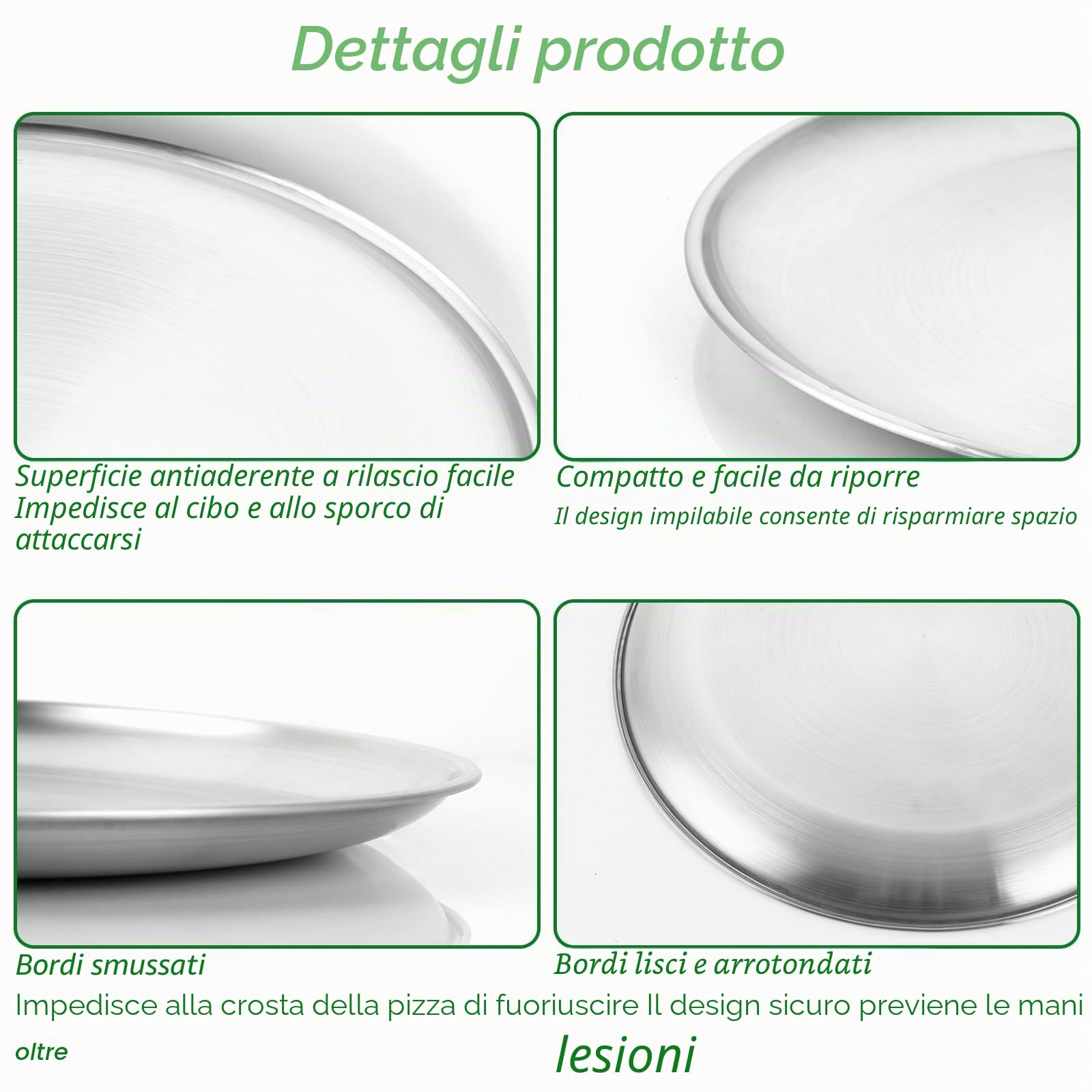 YAYODS Set di 8 Teglie per Pizza Ø 30 cm in Acciaio Inox, Piatti per Pizza Antiruggine e Senza Rivestimento, Resistenti al Calore per Forno e Griglia, Include 2 Presine in Silicone Antiscivolo