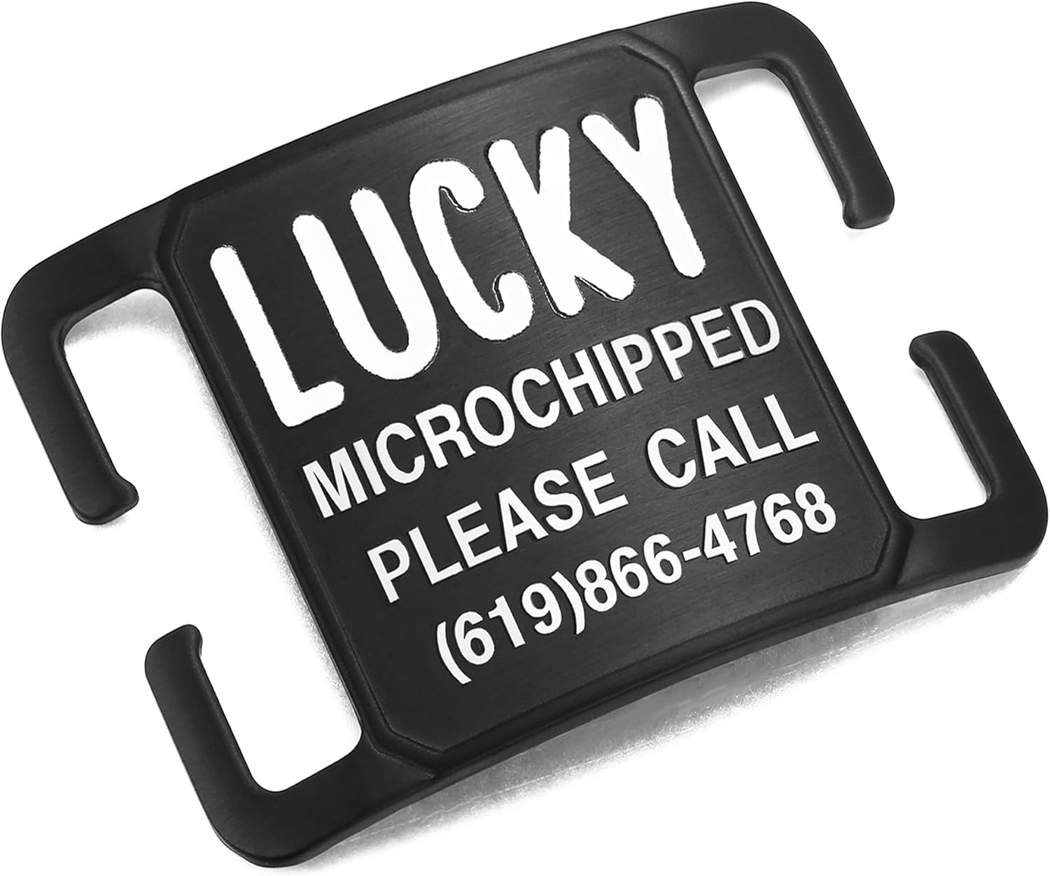 Deep Laser Custom Font Engraved Slide - No Noise Collar Tags, PVD Black Stainless Steel, 5 Lines of Personalized Text - Pet ID Name Tags for Dogs & Cats - Extra Large