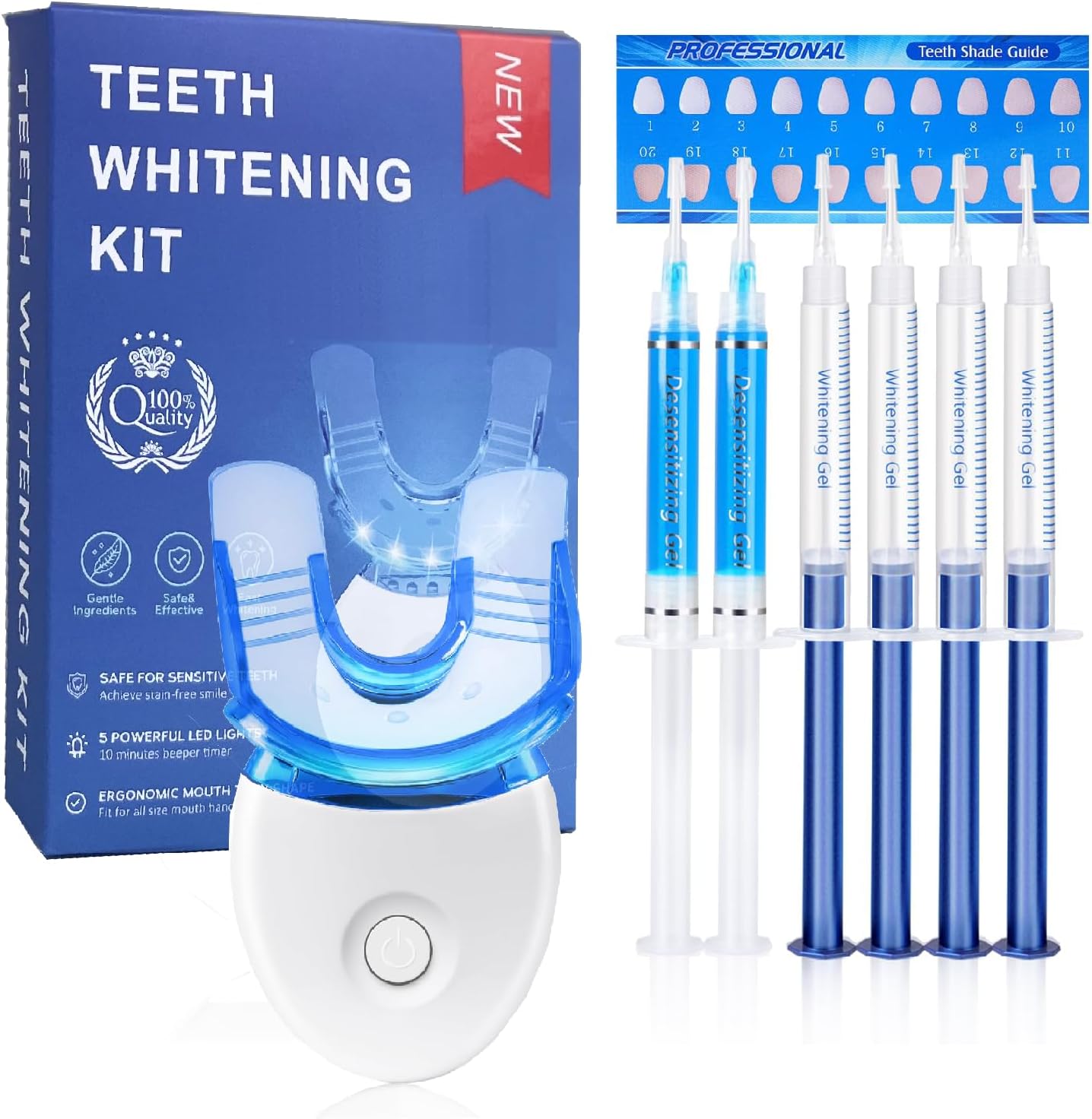 Sensitive Teeth Whitening Kit | Whitening Toothpaste Includes LED Light Therapy Device, 35% Carbamide Peroxide Whitening Gel, 4 Whitening Gel Syringes, 2 Enamel Repair Gel Syringes,and Dental Trays